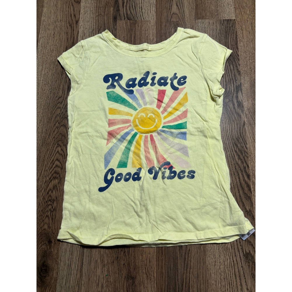 Gap Kids Shirt Girls Size XL Yellow Radiate Good Vibes Sun Graphic Cotton Tee